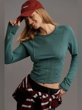 Pilcro Seamed Long Sleeve Fitted Top